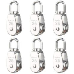 6 Pack M25 Lifting Pulley Loading 150kg, Heavy Duty 304 Stainless Steel Swivel Lifting Rope Pulley Block