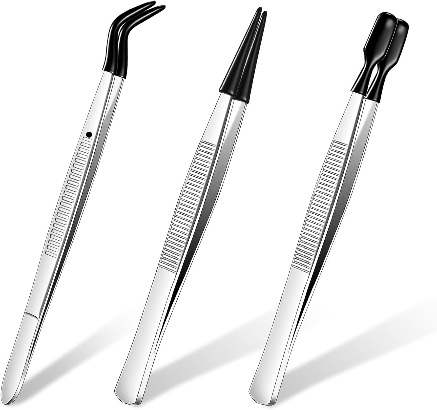 Tweezers set with rubber tips - straight, flat and bent 1 Tweezers set with rubber tips - straight, flat and bent