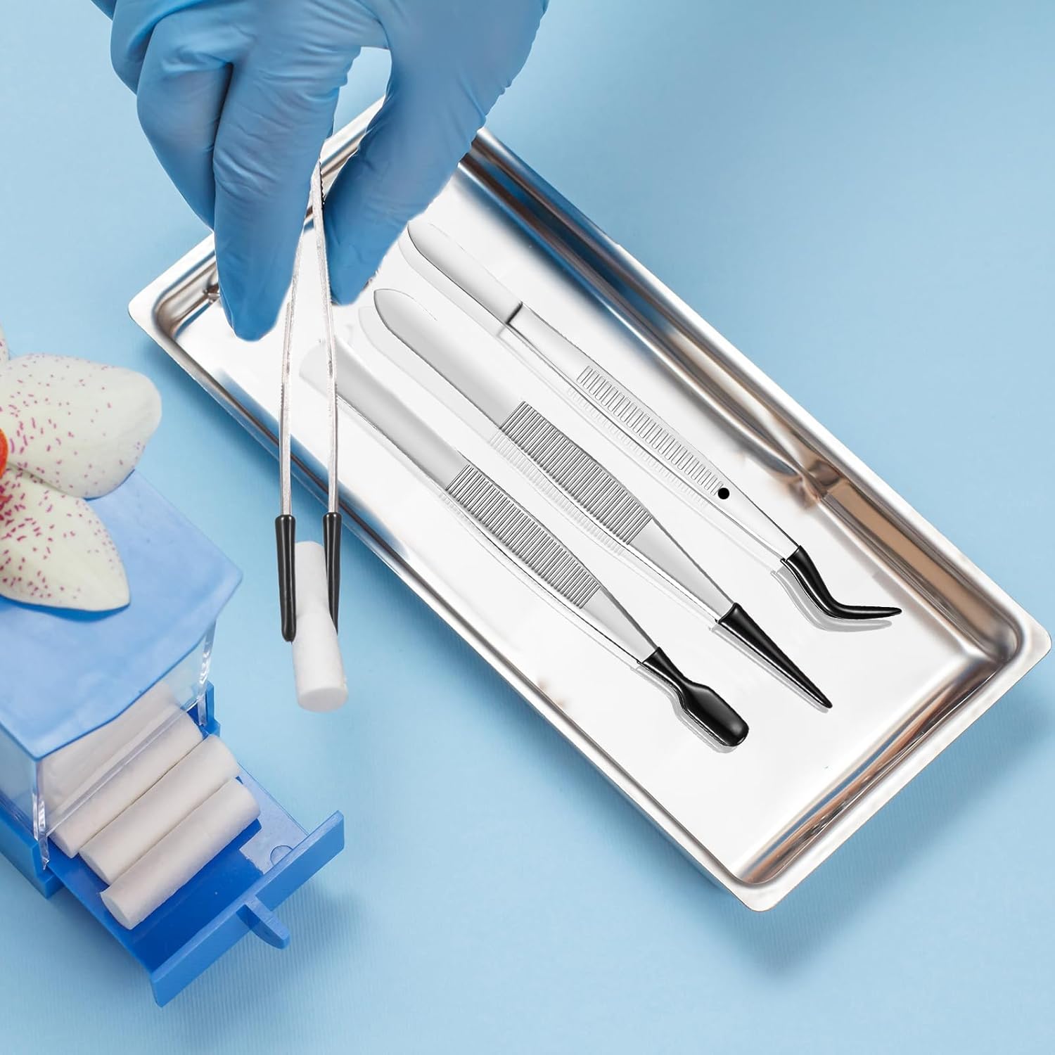 Tweezers set with rubber tips - straight, flat and bent 2 Tweezers set with rubber tips - straight, flat and bent - Image 2