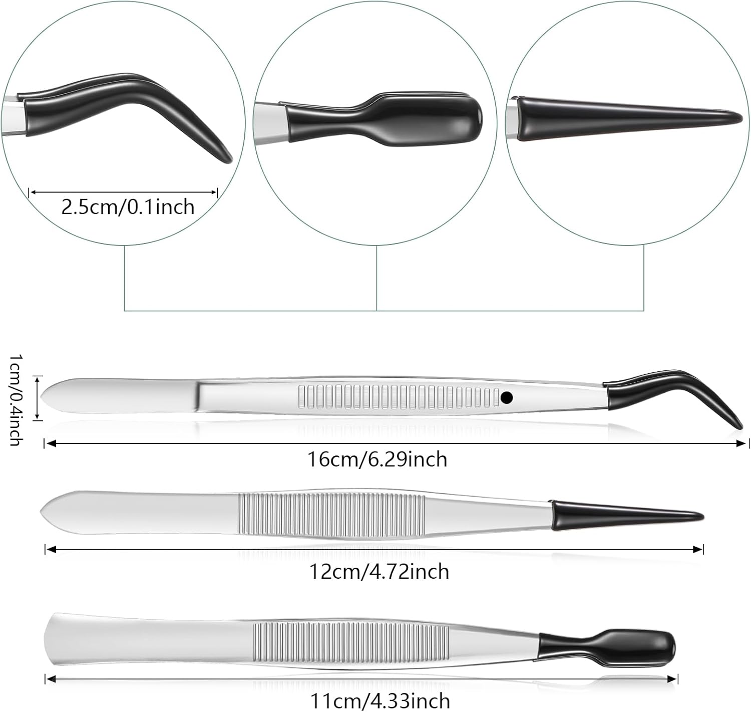 Tweezers set with rubber tips - straight, flat and bent 3 Tweezers set with rubber tips - straight, flat and bent - Image 3