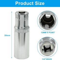 Alternative view of 1/4" drive 12mm deep socket, 6-point, Cr-V, 2-piece set