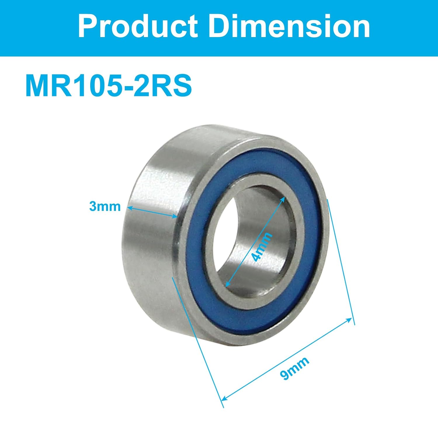 MR105-2RS Ball Bearings 10 Pack, 4mm ID x 9mm OD 3 MR105-2RS Ball Bearings 10 Pack, 4mm ID x 9mm OD - Image 3