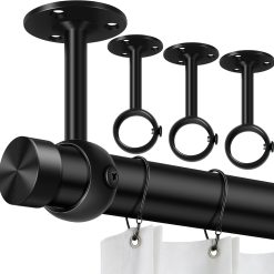 Ceiling curtain rod brackets, heavy duty, black 4 pack