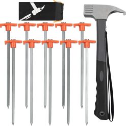 10-piece tent stakes and hammer kit with storage pouch