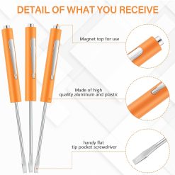 Alternative view of 10 Pieces Pocket Screwdriver Mini Tops and Pocket Clips Magnetic Slotted Small Screw Driver with a Single Blade Head for Mechanical, Electrician(Orange)