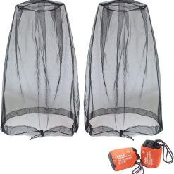 Mosquito Head Net Mesh, Face Neck Fly Netting Hood from Bugs Gnats Noseeums Screen Net for Any Outdoor Lover- with Carry Bags Fits Most Sizes of Hats Caps (2pcs, Black, Updated Big Net)