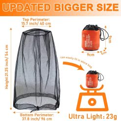 Alternative view of Mosquito Head Net Mesh, Face Neck Fly Netting Hood from Bugs Gnats Noseeums Screen Net for Any Outdoor Lover- with Carry Bags Fits Most Sizes of Hats Caps (2pcs, Black, Updated Big Net)