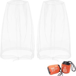 Mosquito Head Net, Face Neck Fly Netting Hood from Bugs Gnats Noseeums Screen for Any Outdoor Lover - with Carry Bags Fits Most Sizes of Hats Caps (2pcs, White, Updated Big Mesh)