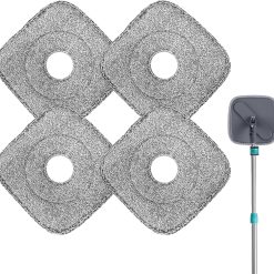 4 Pack Square Reusable Microfiber Mop Pads Fit for True & Tidy Spin Mop, Machine Washable Refill, Super Absorbent and Durable for Deep Cleaning, 9x9 Inch
