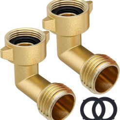 Garden Hose Elbow Connector 90 Degree Brass Hose Elbow(2pcs) 3/4" Heavy Duty Hose Adapter with 2 O-rings Brass Garden Hose Elbow Solid Brass Adapter