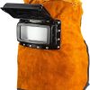 Welding Helmet with Flip-Open Lens and Leather Hood