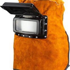 Welding Helmet with Flip-Open Lens and Leather Hood