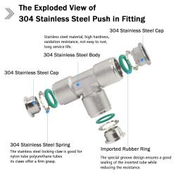Alternative view of Union Tee 1/4" 304 Stainless Steel Pneumatic Fitting