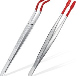 2 Piece Tweezers Set with Rubber Tips - Bent and Straight