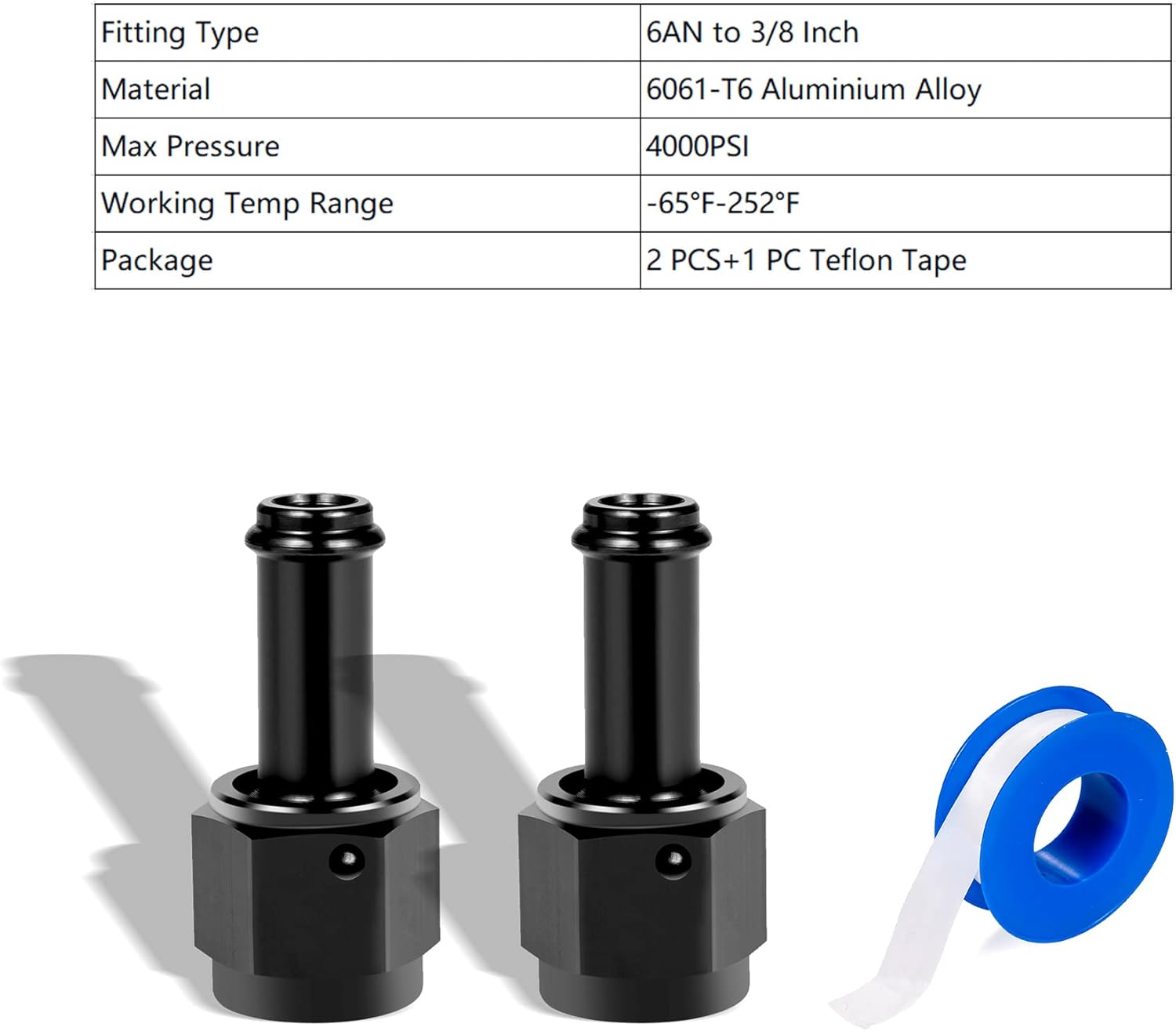 6AN Female to 3/8 Barb Fitting Adapter - 2 Pack 3 6AN Female to 3/8 Barb Fitting Adapter - 2 Pack - Image 3