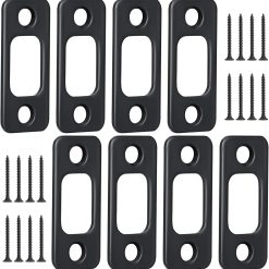 Door deadbolt strike plate 1" x 2-1/4", carbon steel, matte black, 8 pack