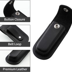 Alternative view of Pocket Knife Sheath, 4" Folding Pocket EDC Knife Case, Portable Pouch Knife Leather Holster with Snap Closure and Belt Loop, Accessory for Outdoor Climbing, Camping, Cycling and Hiking, Black