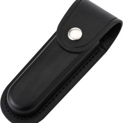 Pocket Knife Sheath, 5" Folding Pocket EDC Knife Case, Portable Pouch Knife Leather Holster with Snap Closure and Belt Loop, Accessory for Outdoor Climbing, Camping, Cycling and Hiking, Black