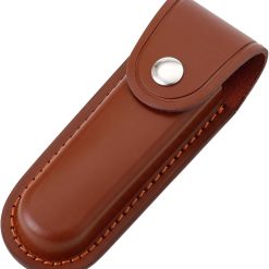 Pocket Knife Sheath, 5" Folding Pocket EDC Knife Case, Portable Pouch Knife Leather Holster with Snap Closure and Belt Loop, Accessory for Outdoor Climbing, Camping, Cycling and Hiking, Brown