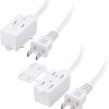 2-Pack 16 AWG 2 Prong Extension Cord 6 ft White