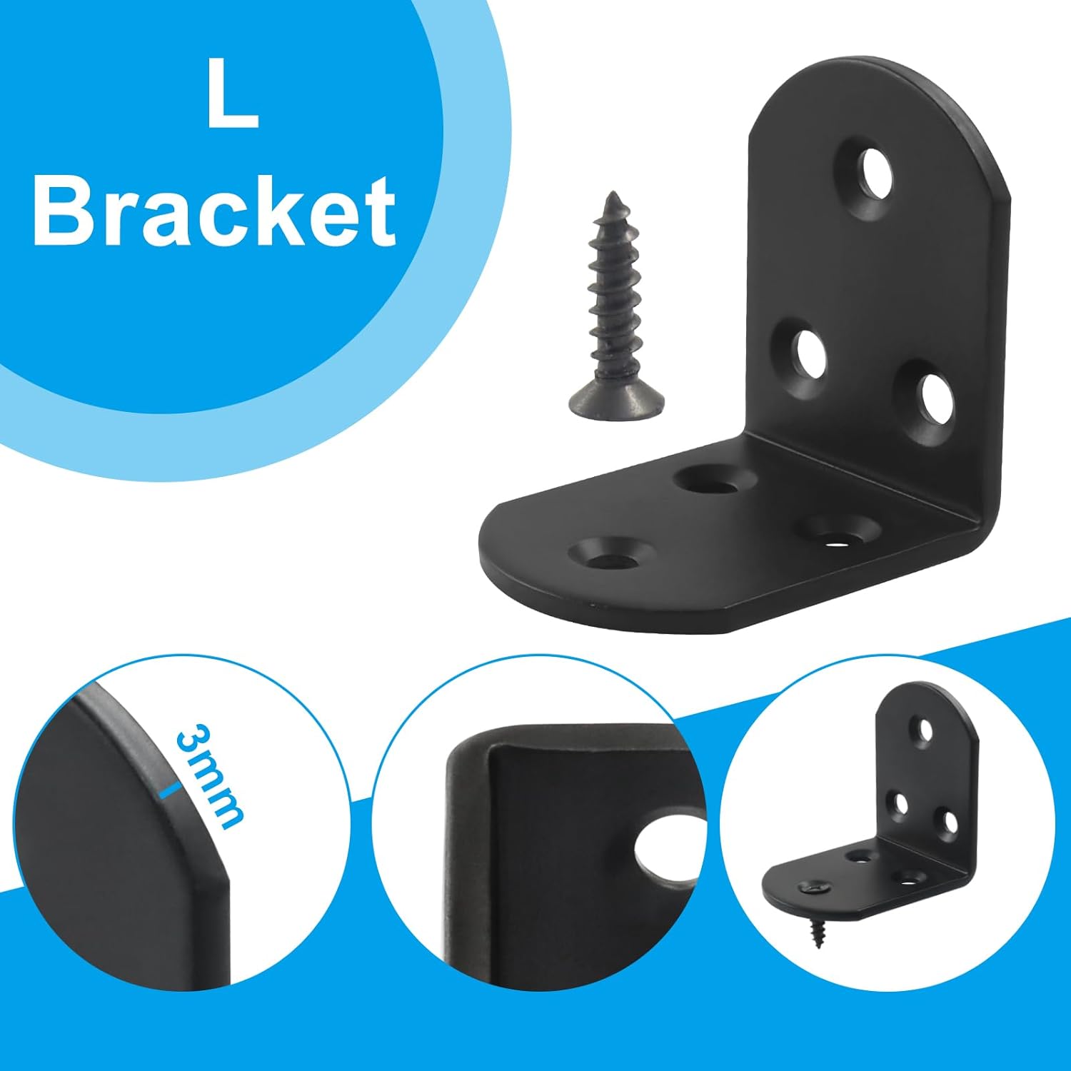 Heavy Duty Stainless Steel L Bracket 50mm, Black 4 Heavy Duty Stainless Steel L Bracket 50mm, Black - Image 4