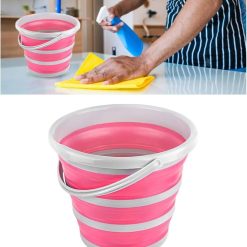 Car Collapsible Bucket, 10L 2.6 Gallon Folding Bucket Auto Cleaning Plastic Water Bucket, Foldable Portable Bucket Space Saving for Indoor Outdoor Car Wash Garden Camping (Pink)