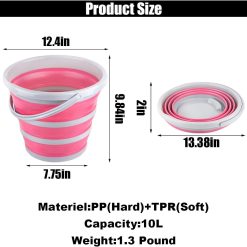 Alternative view of Car Collapsible Bucket, 10L 2.6 Gallon Folding Bucket Auto Cleaning Plastic Water Bucket, Foldable Portable Bucket Space Saving for Indoor Outdoor Car Wash Garden Camping (Pink)