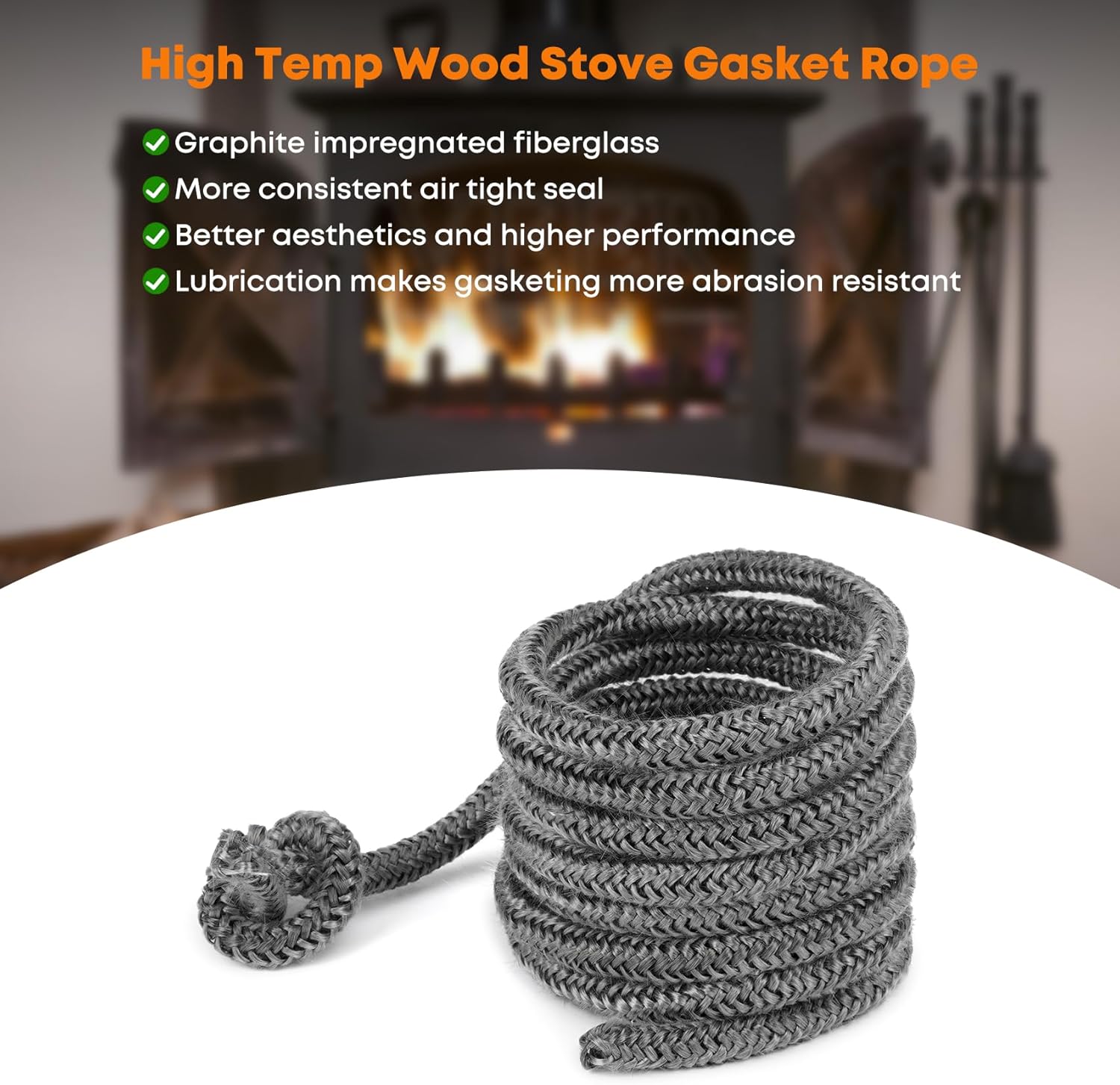Wood Stove Gasket Rope 1/4" x 84" Graphite Fiberglass 2 Wood Stove Gasket Rope 1/4" x 84" Graphite Fiberglass - Image 2