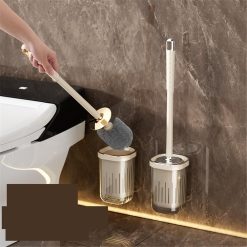 Alternative view of Compact Toilet Brush with Long Handle Wall Mounted No Drilling Bathroom Cleaning Tool Anti-Splash Design