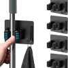 Wall-mounted mop and broom holder, self-adhesive, stainless steel