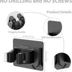 Mop Broom Holder No Drill, Mop Broom Organizer Wall Mounted Heavy Duty with Hooks Hanger, Self Adhesive Stainless Steel 4Pcs for Bathroom, Kitchen, Office (Black) 11 V1258 DP02 C 1403 202604022000 03