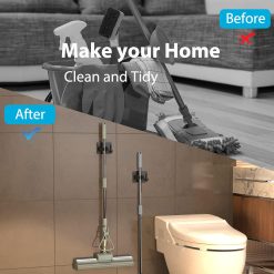 Mop Broom Holder No Drill, Mop Broom Organizer Wall Mounted Heavy Duty with Hooks Hanger, Self Adhesive Stainless Steel 4Pcs for Bathroom, Kitchen, Office (Black) 14 V1258 DP02 C 1403 202604022000 06