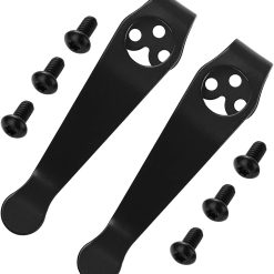 2 Pack Titanium Deep Carry Pocket Clip for Spyderco Para 3, Paramilitary 2 and More Models Knives, Premium Custom-made Pocket Clip with 6 Pieces Screws, Black