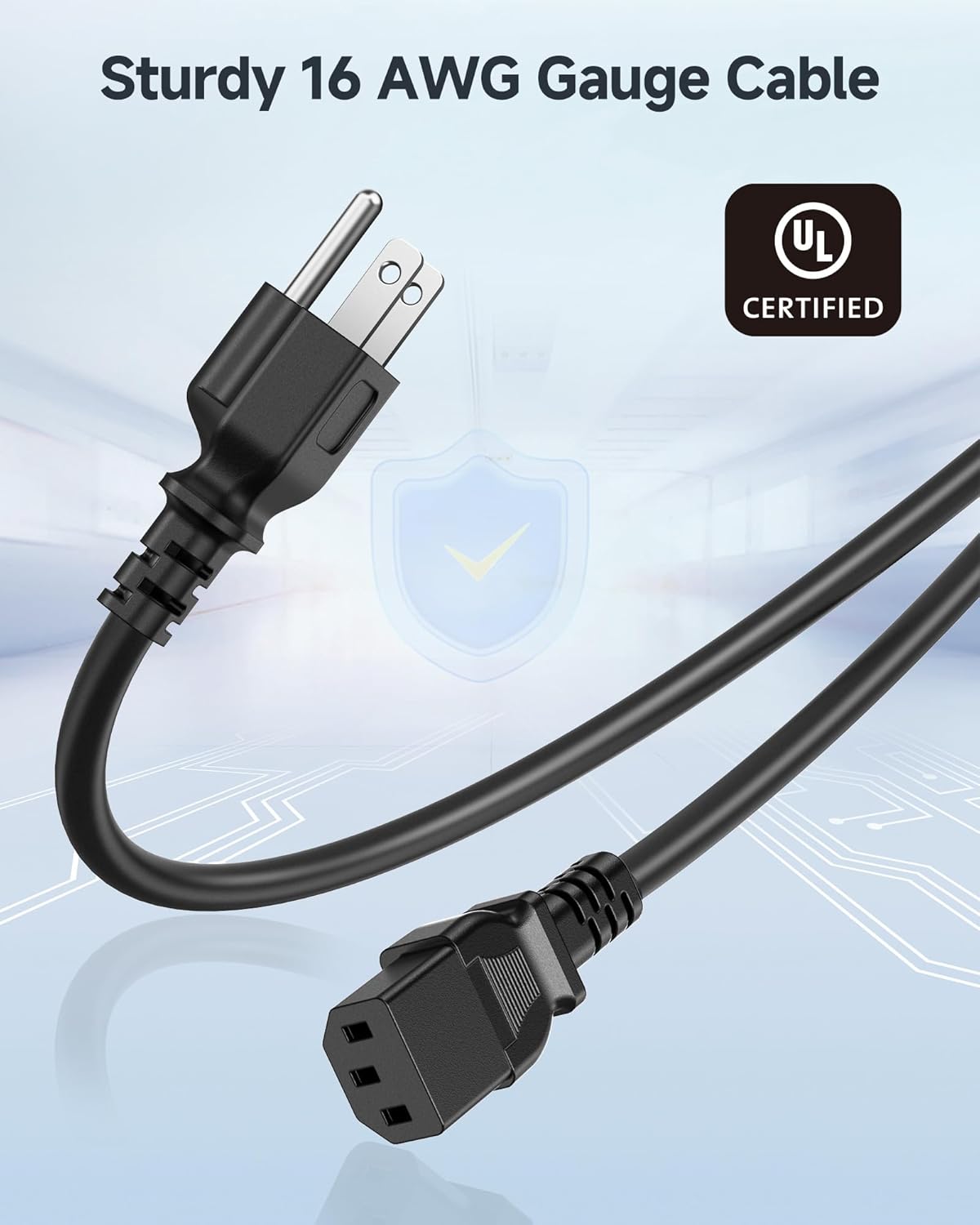 Power Cord 2-Pack 16 AWG 10ft NEMA 5-15P to IEC C13 3 Power Cord 2-Pack 16 AWG 10ft NEMA 5-15P to IEC C13 - Image 3