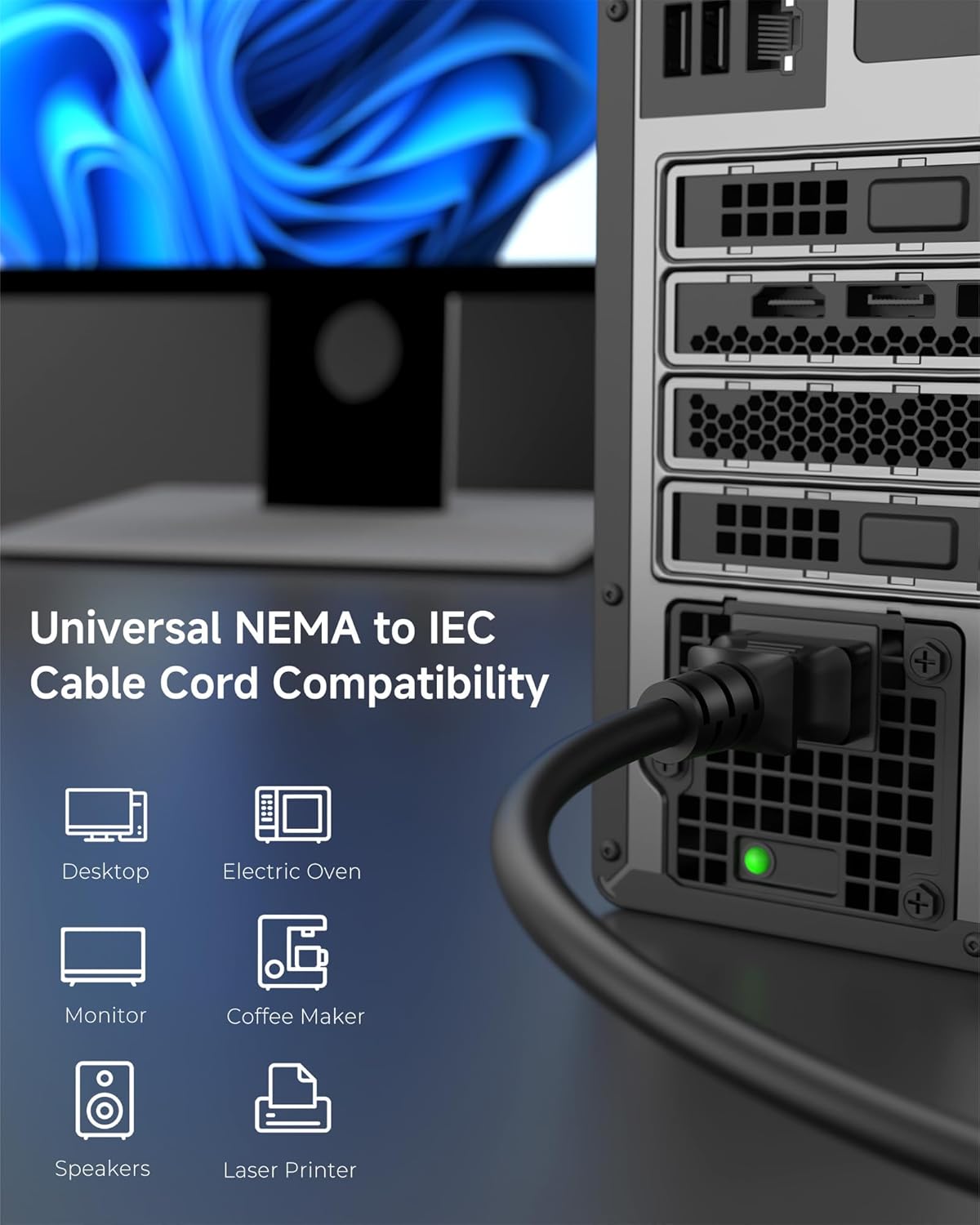 Power Cord 2-Pack 16 AWG 10ft NEMA 5-15P to IEC C13 6 Power Cord 2-Pack 16 AWG 10ft NEMA 5-15P to IEC C13 - Image 6