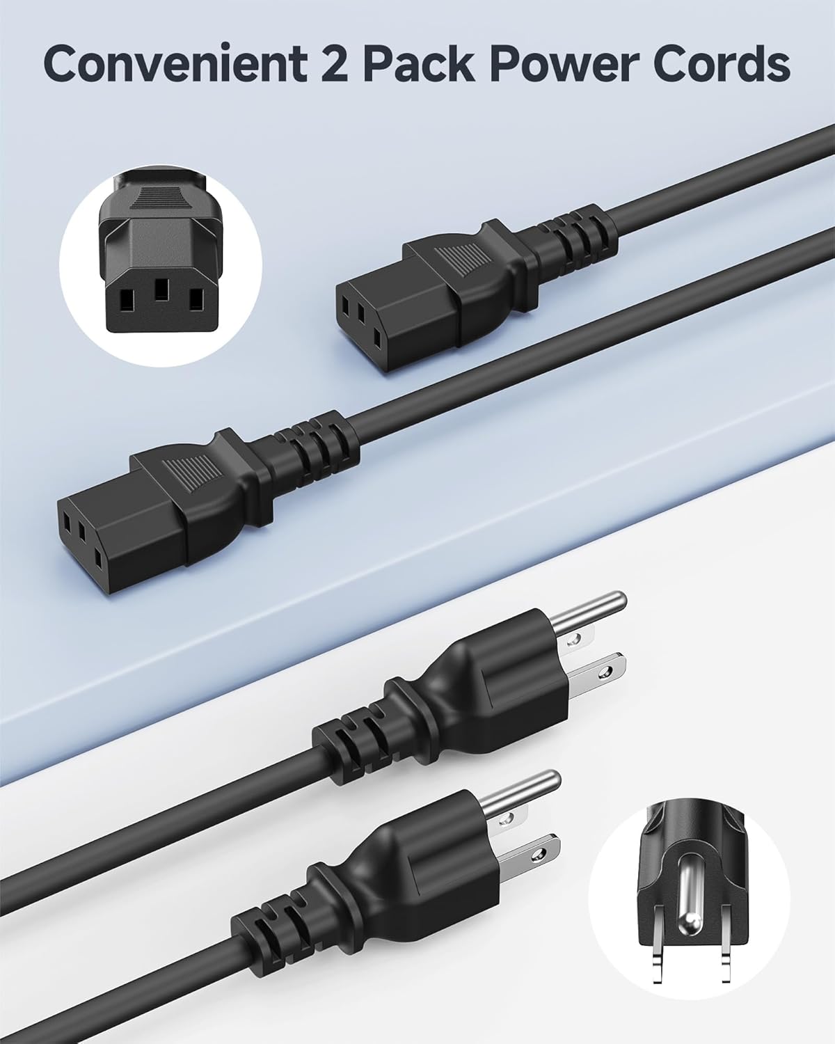 Power Cord 2-Pack 16 AWG 10ft NEMA 5-15P to IEC C13 7 Power Cord 2-Pack 16 AWG 10ft NEMA 5-15P to IEC C13 - Image 7