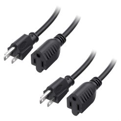 2-Pack 16 AWG Extension Cord 10ft 3-Prong Power