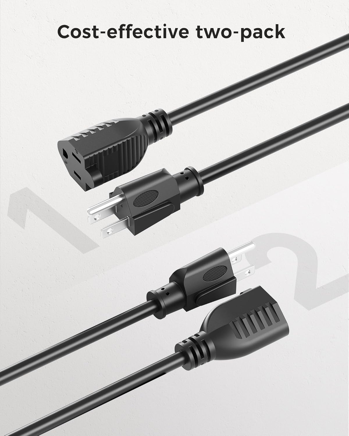 2-Pack 16 AWG Extension Cord 10ft 3-Prong Power 6 2-Pack 16 AWG Extension Cord 10ft 3-Prong Power - Image 6