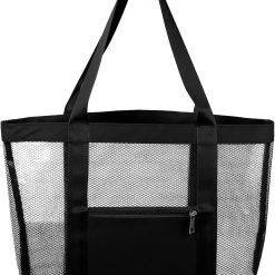 Mesh Beach Tote Bag, 1Pcs 13" x 4" x 13", Upgraded Beach Bags, PVC Waterproof Pool Bag for Beach Vacation and Travel Daily (Black)