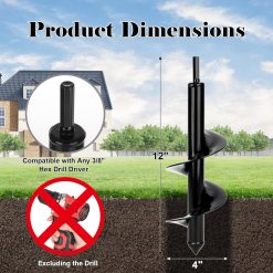 Alternative view of Auger Drill Bit for Planting 1 Pack, 4x12 inch,Auger Drill Bit Suitable for 3/8'' Hex Drill Driver,Garden Spiral Hole and Planter for Bulbs,Fence Posts,and Umbrella Holes