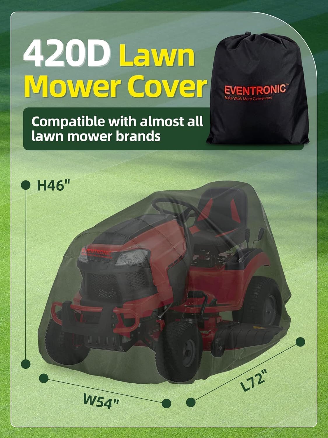 Riding Lawn Mower Cover, 54" Lawnmower Covers For Outdoor, 420D Polyester Oxford Lawn Mower Cover Waterproof Heavy Duty, Riding Lawn Tractor Cover 2 Riding Lawn Mower Cover, 54" Lawnmower Covers For Outdoor, 420D Polyester Oxford Lawn Mower Cover Waterproof Heavy Duty, Riding Lawn Tractor Cover - Image 2