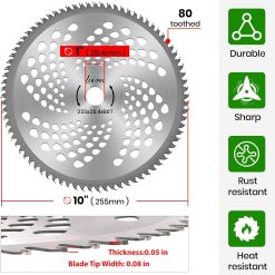Alternative view of (2-Set) 10" x 80T Carbide Tip Brush Blades – for Cutter, Trimmer, Weed Eater | Made from Premium Stainless Steel That Lasts Long | Cuts Like Butter