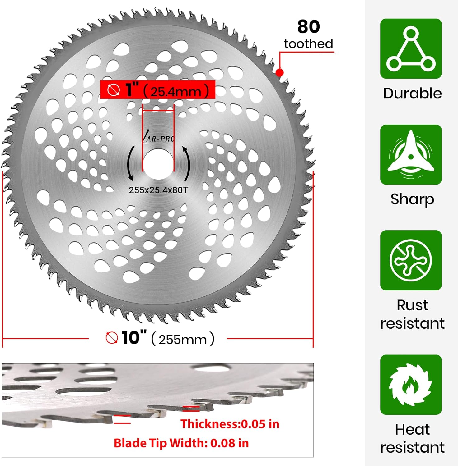 (2-Set) 10" x 80T Carbide Tip Brush Blades – for Cutter, Trimmer, Weed Eater | Made from Premium Stainless Steel That Lasts Long | Cuts Like Butter 2 (2-Set) 10" x 80T Carbide Tip Brush Blades – for Cutter, Trimmer, Weed Eater | Made from Premium Stainless Steel That Lasts Long | Cuts Like Butter - Image 2