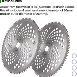 (2-Set) 10" x 80T Carbide Tip Brush Blades – for Cutter, Trimmer, Weed Eater | Made from Premium Stainless Steel That Lasts Long | Cuts Like Butter 11 V1258 DP02 C 907 202603280145 05