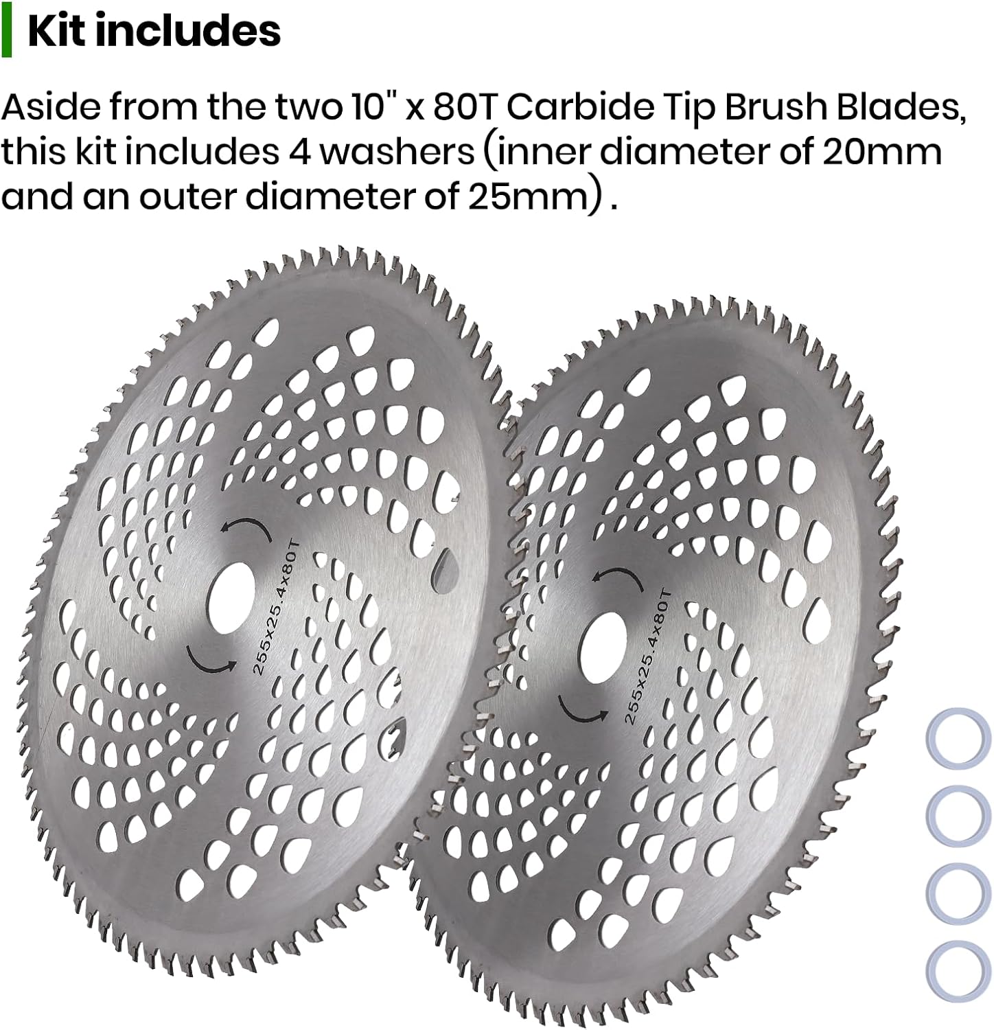 (2-Set) 10" x 80T Carbide Tip Brush Blades – for Cutter, Trimmer, Weed Eater | Made from Premium Stainless Steel That Lasts Long | Cuts Like Butter 6 (2-Set) 10" x 80T Carbide Tip Brush Blades – for Cutter, Trimmer, Weed Eater | Made from Premium Stainless Steel That Lasts Long | Cuts Like Butter - Image 6