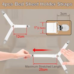 Alternative view of 4pcs Bed Sheet Straps Holders, Adjustable Non Slip Elastic Bedsheet Grippers Triangle Mattress Suspenders, Keep in Place Fitted Bed Sheet Holders for Corners, Sofa Cushion, Mattress Cover Straps White