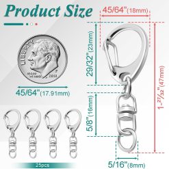 Alternative view of 25 Pack Lobster Claw Clasps Keychain Kit, Silver Keychain Clip with Swivel Snap Hooks, Bulk Key Chain Clasps for Crafts DIY Making