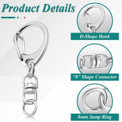 25 Pack Lobster Claw Clasps Keychain Kit, Silver Keychain Clip with Swivel Snap Hooks, Bulk Key Chain Clasps for Crafts DIY Making 8 V1258 DP02 D 62 202604140020 02