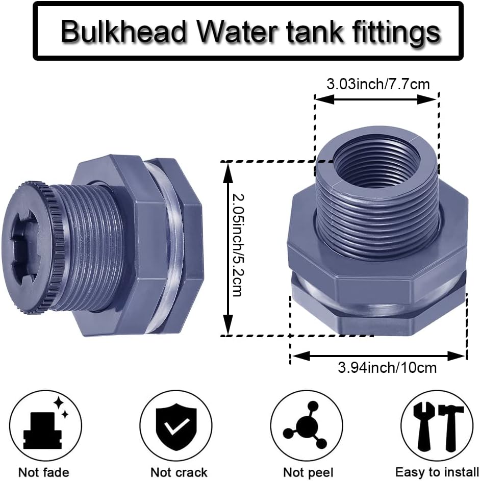 PVC Bulkhead Fitting 2 inch Female with Silicone Gasket Seal 2 PVC Bulkhead Fitting 2 inch Female with Silicone Gasket Seal - Image 2