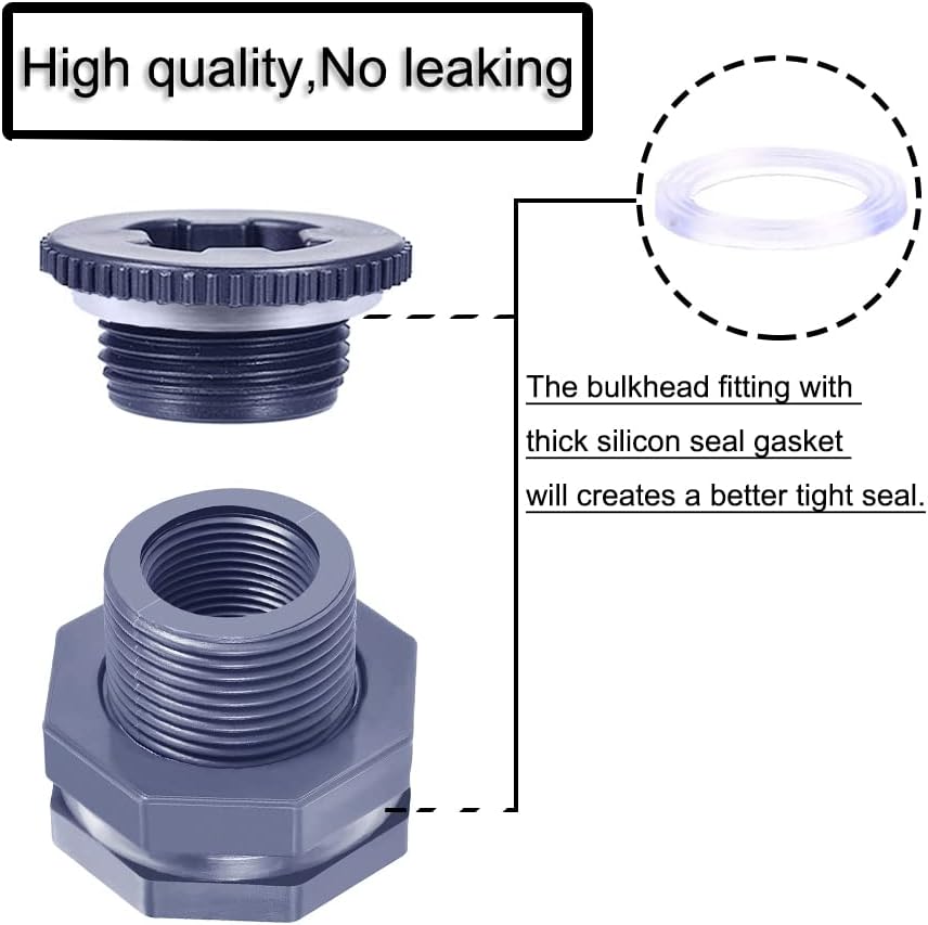 PVC Bulkhead Fitting 2 inch Female with Silicone Gasket Seal 4 PVC Bulkhead Fitting 2 inch Female with Silicone Gasket Seal - Image 4